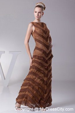 Bateau Brown Column Chiffon Mother Of The Bride Dress Ankle-length