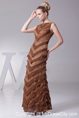 Bateau Brown Column Chiffon Mother Of The Bride Dress Ankle-length