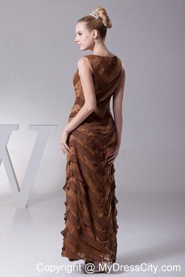 Bateau Brown Column Chiffon Mother Of The Bride Dress Ankle-length