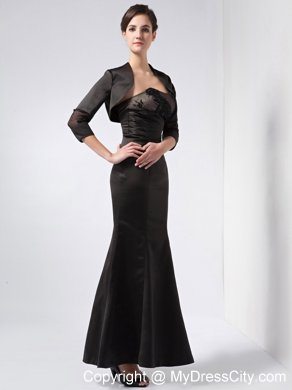 Lace and Beading Black Column Strapless Mother Dress Ankle-length