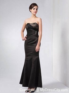 Lace and Beading Black Column Strapless Mother Dress Ankle-length