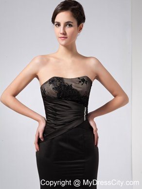 Lace and Beading Black Column Strapless Mother Dress Ankle-length