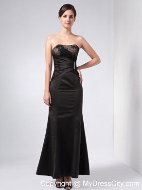 Lace and Beading Black Column Strapless Mother Dress Ankle-length