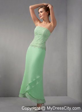 Appliques Apple Green Column Strapless Ankle-length Chiffon Mother Dress