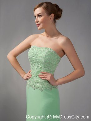 Appliques Apple Green Column Strapless Ankle-length Chiffon Mother Dress