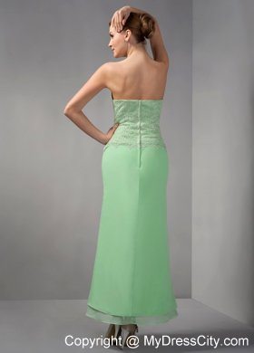 Appliques Apple Green Column Strapless Ankle-length Chiffon Mother Dress