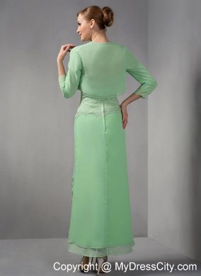 Appliques Apple Green Column Strapless Ankle-length Chiffon Mother Dress