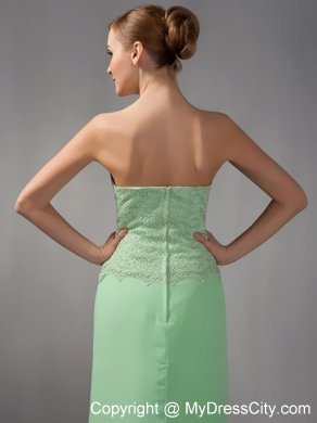 Appliques Apple Green Column Strapless Ankle-length Chiffon Mother Dress