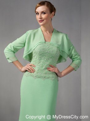 Appliques Apple Green Column Strapless Ankle-length Chiffon Mother Dress