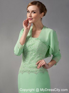 Appliques Apple Green Column Strapless Ankle-length Chiffon Mother Dress