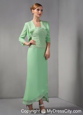 Appliques Apple Green Column Strapless Ankle-length Chiffon Mother Dress