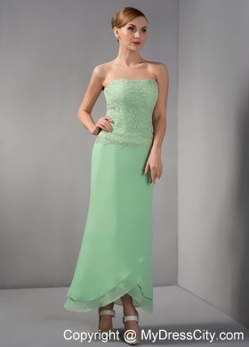 Appliques Apple Green Column Strapless Ankle-length Chiffon Mother Dress