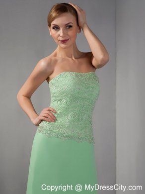 Appliques Apple Green Column Strapless Ankle-length Chiffon Mother Dress