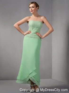 Appliques Apple Green Column Strapless Ankle-length Chiffon Mother Dress