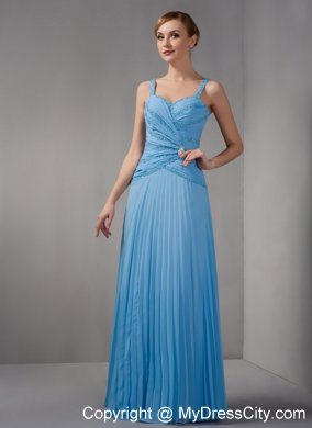 Beaded Straps Teal Straps Long Chiffon Appliques Mother of Groom Dress