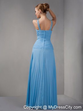 Beaded Straps Teal Straps Long Chiffon Appliques Mother of Groom Dress