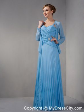 Beaded Straps Teal Straps Long Chiffon Appliques Mother of Groom Dress