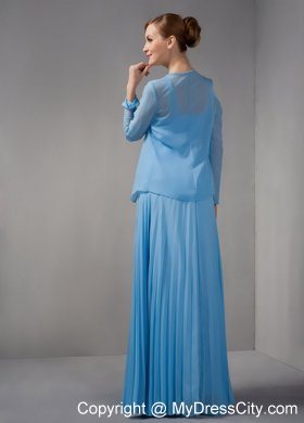 Beaded Straps Teal Straps Long Chiffon Appliques Mother of Groom Dress