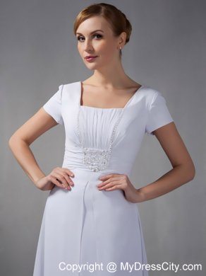 Square White Column Mother Of The Bride Dress Long Chiffon Beading