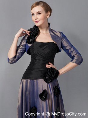 Hand Flowers Purple Empire Ankle-length Taffeta Wedding Mother Outfits