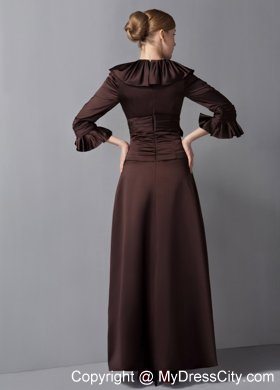 V-neck Ankle-length Brown Sash Mother Of The Bride Dress with Brooch