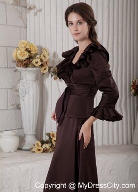 Long Sleeves V-neck Brown Beading Mother Dress for Wedding A-line