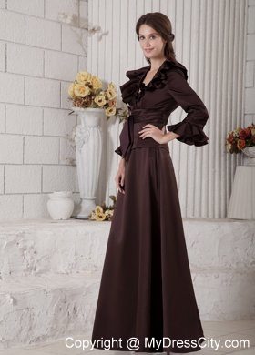 Long Sleeves V-neck Brown Beading Mother Dress for Wedding A-line