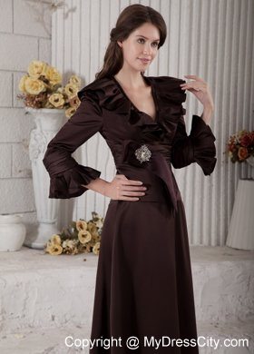 Long Sleeves V-neck Brown Beading Mother Dress for Wedding A-line