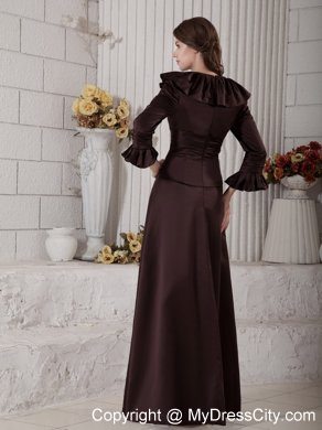 Long Sleeves V-neck Brown Beading Mother Dress for Wedding A-line