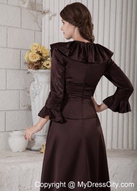 Long Sleeves V-neck Brown Beading Mother Dress for Wedding A-line