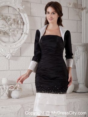 Beading White and Black Column Mother Dress Strapless Knee-length