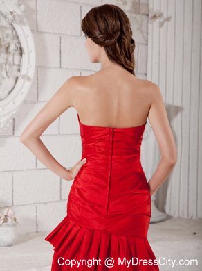 Ruching Red Column Sweetheart Knee-length Mother of the Bride Dress