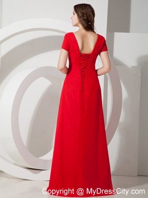 Square Brush Red Empire Chiffon Appliques Mother Of The Bride Dress