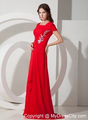 Square Brush Red Empire Chiffon Appliques Mother Of The Bride Dress