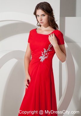 Square Brush Red Empire Chiffon Appliques Mother Of The Bride Dress