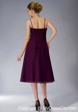 Spaghetti Straps Knee-length Burgundy Mother Dress A-line Beading