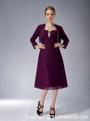 Spaghetti Straps Knee-length Burgundy Mother Dress A-line Beading