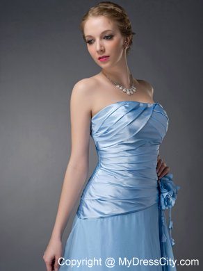 Hand Flowers Baby Blue Empire for Mother of Groom Dress Strapless Chiffon