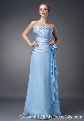 Hand Flowers Baby Blue Empire for Mother of Groom Dress Strapless Chiffon