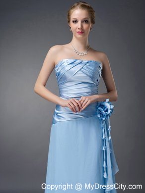 Hand Flowers Baby Blue Empire for Mother of Groom Dress Strapless Chiffon