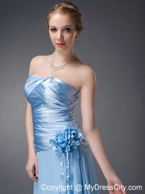 Hand Flowers Baby Blue Empire for Mother of Groom Dress Strapless Chiffon