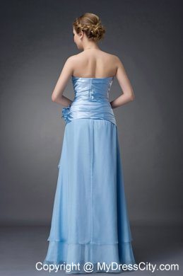 Hand Flowers Baby Blue Empire for Mother of Groom Dress Strapless Chiffon