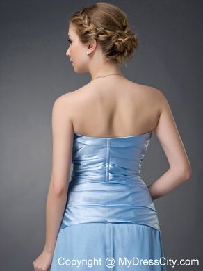 Hand Flowers Baby Blue Empire for Mother of Groom Dress Strapless Chiffon