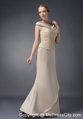 Column V-neck Champagne Long Mother of the Bride Dress Lace Beading