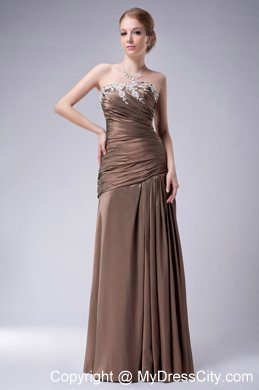 Empire Strapless Brown Taffeta Floor-length Appliques Mothers Dresses