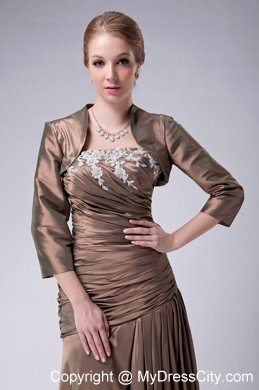 Empire Strapless Brown Taffeta Floor-length Appliques Mothers Dresses