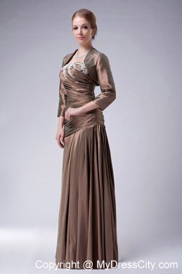 Empire Strapless Brown Taffeta Floor-length Appliques Mothers Dresses