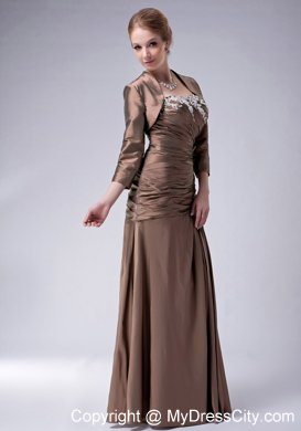 Empire Strapless Brown Taffeta Floor-length Appliques Mothers Dresses