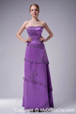 Strapless Purple Long Satin Mother Of The Bride Dress with Appliques