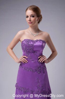 Strapless Purple Long Satin Mother Of The Bride Dress with Appliques